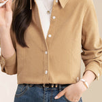 Brushed Velvet Solid Color Long Sleeve Shirt - liwisi