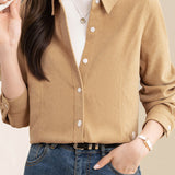 Brushed Velvet Solid Color Long Sleeve Shirt - liwisi