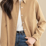 Brushed Velvet Solid Color Long Sleeve Shirt - liwisi