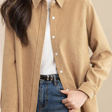 Brushed Velvet Solid Color Long Sleeve Shirt - liwisi