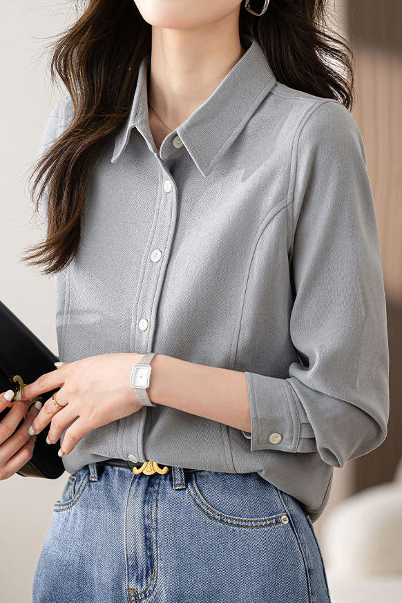 Brushed Velvet Solid Color Long Sleeve Shirt - liwisi