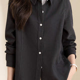 Brushed Velvet Solid Color Long Sleeve Shirt - liwisi