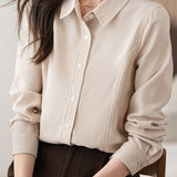Brushed Velvet Solid Color Long Sleeve Shirt - liwisi