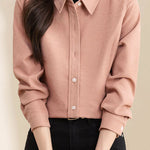 Brushed Velvet Solid Color Long Sleeve Shirt - liwisi
