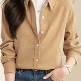 Brushed Velvet Solid Color Long Sleeve Shirt - liwisi
