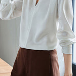 Exquisite Long Sleeve V-Neck Satin Shirt - liwisi