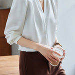 Exquisite Long Sleeve V-Neck Satin Shirt - liwisi