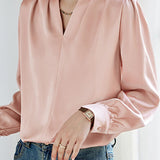 Exquisite Long Sleeve V-Neck Satin Shirt - liwisi