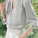 Exquisite Long Sleeve V-Neck Satin Shirt - liwisi