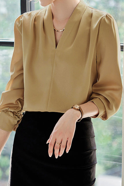 Exquisite Long Sleeve V-Neck Satin Shirt - liwisi