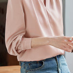 Exquisite Long Sleeve V-Neck Satin Shirt - liwisi