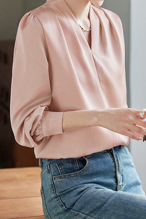 Exquisite Long Sleeve V-Neck Satin Shirt - liwisi