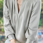 Exquisite Long Sleeve V-Neck Satin Shirt - liwisi