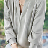 Exquisite Long Sleeve V-Neck Satin Shirt - liwisi