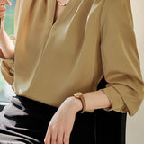 Exquisite Long Sleeve V-Neck Satin Shirt - liwisi