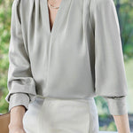 Exquisite Long Sleeve V-Neck Satin Shirt - liwisi