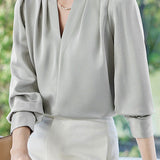 Exquisite Long Sleeve V-Neck Satin Shirt - liwisi