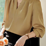 Exquisite Long Sleeve V-Neck Satin Shirt - liwisi