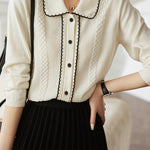 Black and White Color Block Polo Neck Knit Top - liwisi