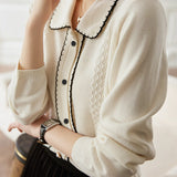 Black and White Color Block Polo Neck Knit Top - liwisi