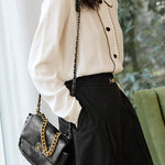 Black and White Color Block Polo Neck Knit Top - liwisi