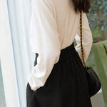Black and White Color Block Polo Neck Knit Top - liwisi