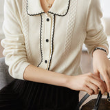 Black and White Color Block Polo Neck Knit Top - liwisi