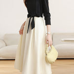 Elegant Faux Two-Piece Color Block A-Line Dress - liwisi