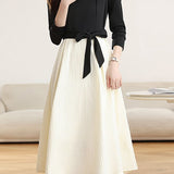 Elegant Faux Two-Piece Color Block A-Line Dress - liwisi