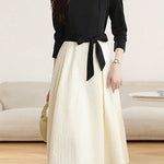 Elegant Faux Two-Piece Color Block A-Line Dress - liwisi