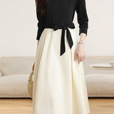 Elegant Faux Two-Piece Color Block A-Line Dress - liwisi