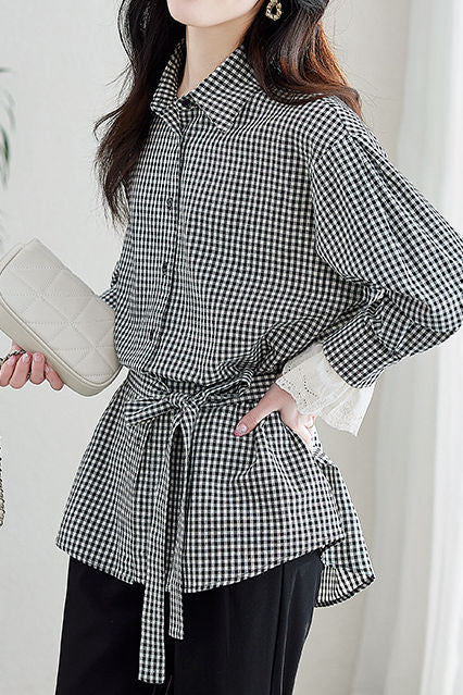 Casual Loose Fit Checkered Long Sleeve Shirt - liwisi