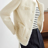 Exquisite Elegant Round Neck Frayed Coat