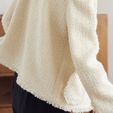 Exquisite Elegant Round Neck Frayed Coat