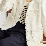 Exquisite Elegant Round Neck Frayed Coat