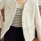 Exquisite Elegant Round Neck Frayed Coat