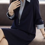 Casual Faux Two-Piece Collared Dress