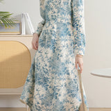 Elegant Printed Long Sleeve A-Line Dress