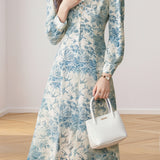 Elegant Printed Long Sleeve A-Line Dress