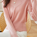 Simple High-Waisted Short Long Sleeve Knit Top