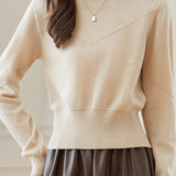 Simple High-Waisted Short Long Sleeve Knit Top