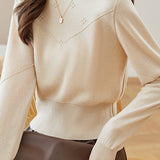 Simple High-Waisted Short Long Sleeve Knit Top