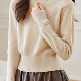 Simple High-Waisted Short Long Sleeve Knit Top