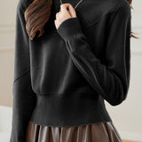 Simple High-Waisted Short Long Sleeve Knit Top