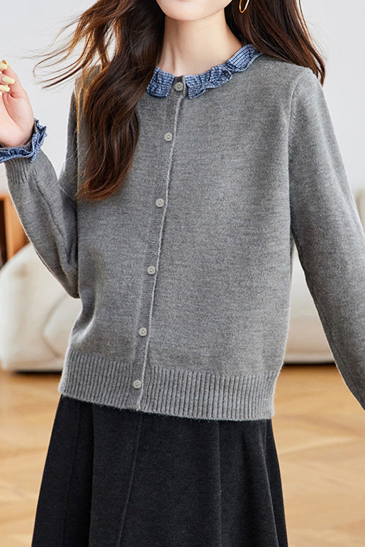 Elegant Color Block Knit Cardigan - liwisi
