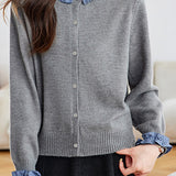 Elegant Color Block Knit Cardigan