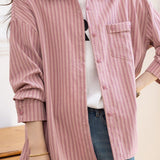 Casual Loose Fit Pink Striped Shirt