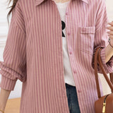 Casual Loose Fit Pink Striped Shirt