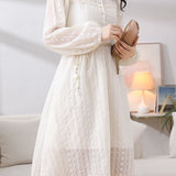 Elegant Hollow Embroidered Waist-Defined A-Line Dress