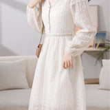 Elegant Hollow Embroidered Waist-Defined A-Line Dress